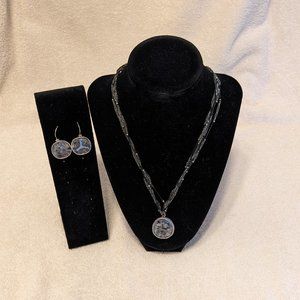 Silpada Stormy Night Multi-Strand Black Silk Cord Bead Necklace & Earring Set